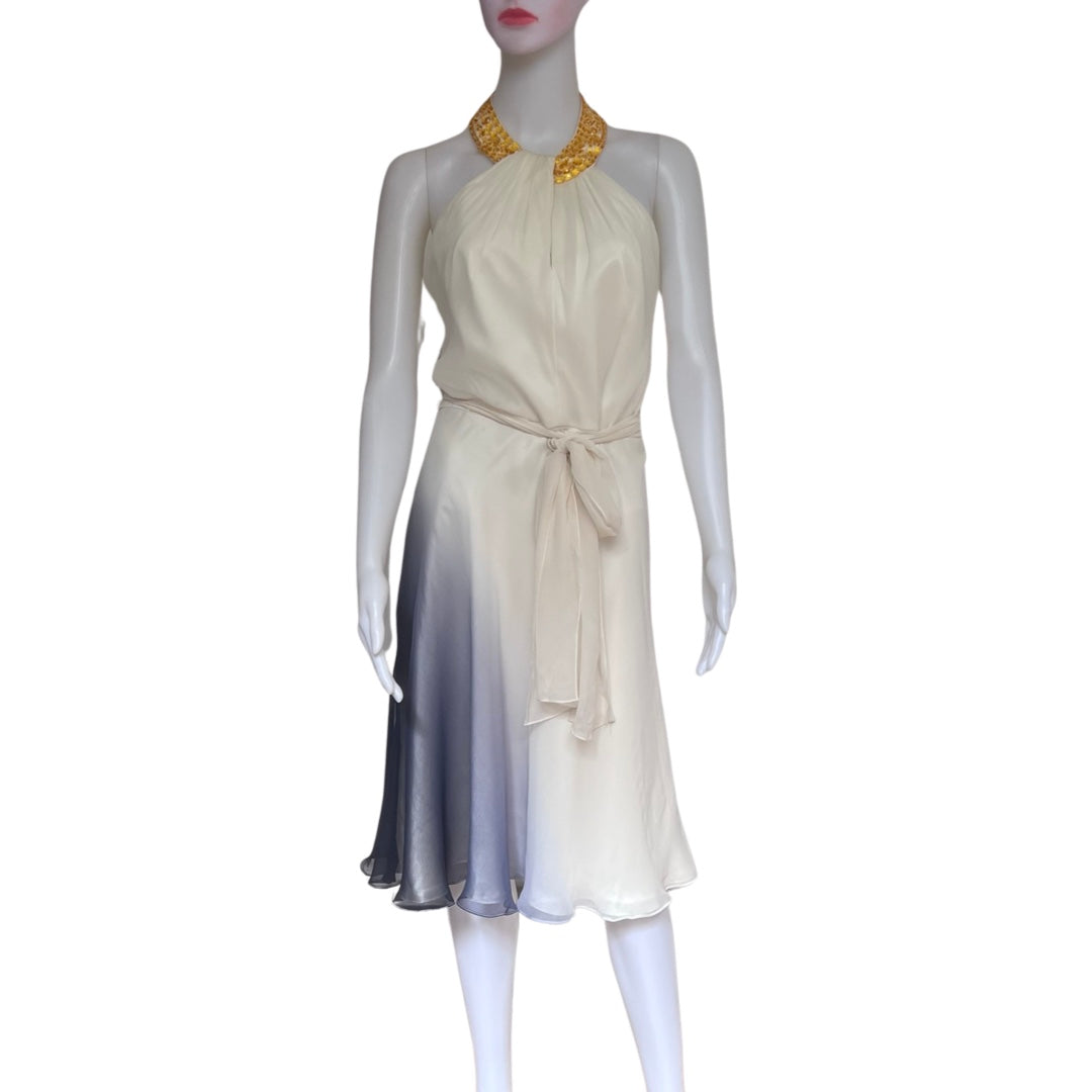 Carmen Marc Valvo Silk Beaded Halter Dress