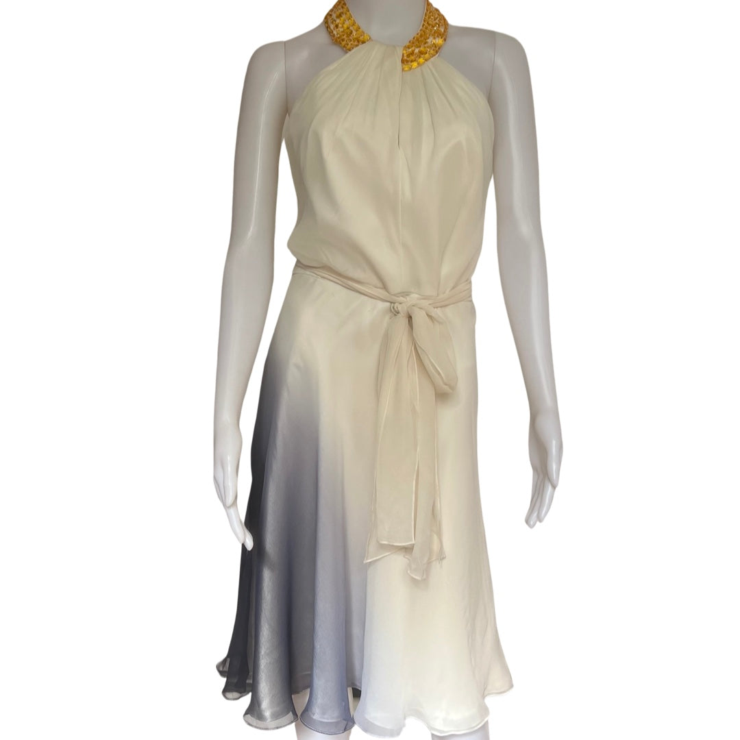 Carmen Marc Valvo Silk Beaded Halter Dress