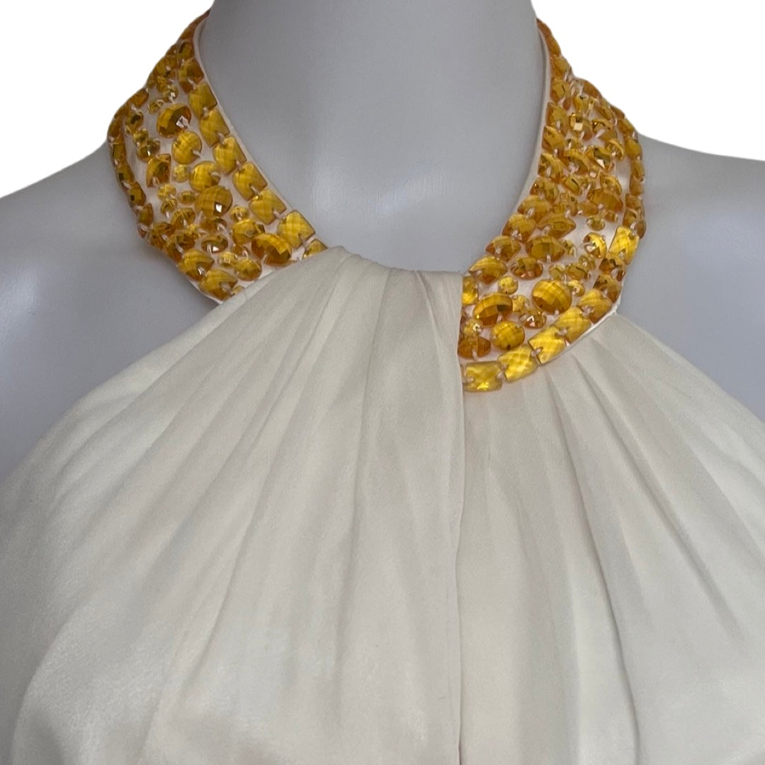 Carmen Marc Valvo Silk Beaded Halter Dress