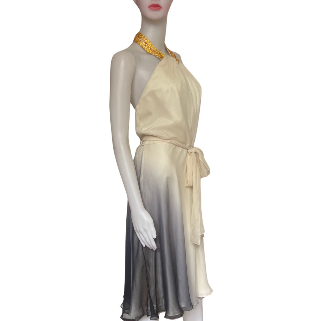 Carmen Marc Valvo Silk Beaded Halter Dress