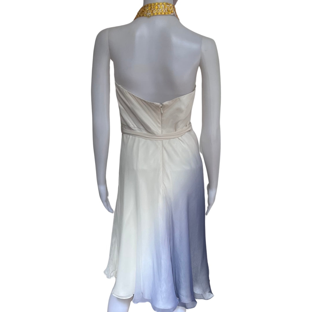 Carmen Marc Valvo Silk Beaded Halter Dress