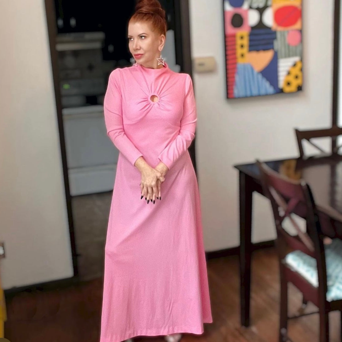 Vintage 1970s Pink Formal Maxi Prom Dress