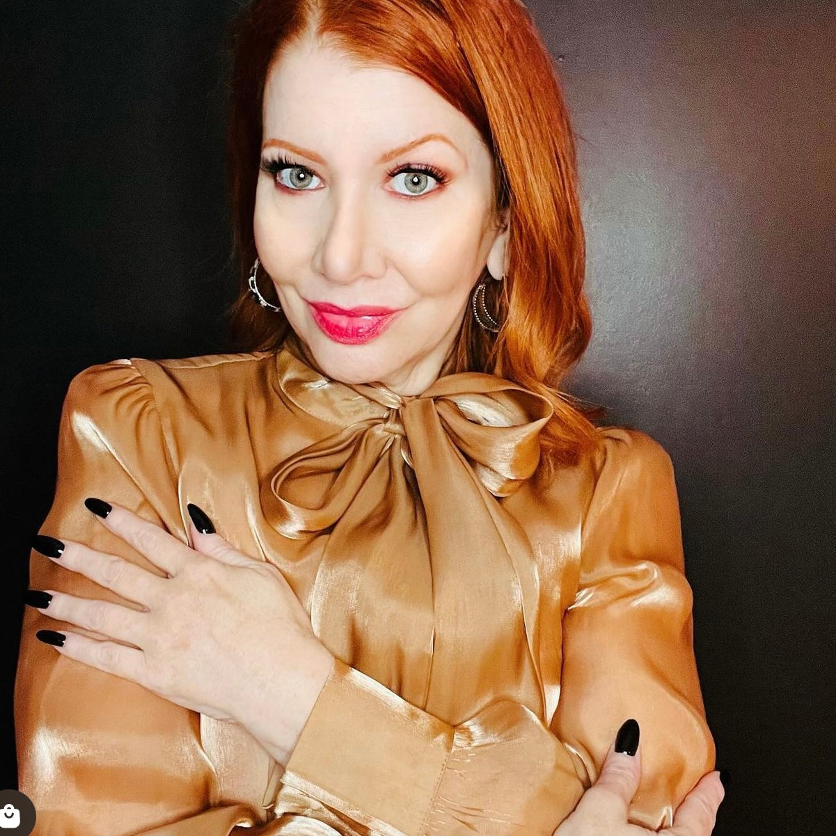 Vintage 1970s Glamorous Gold Pussybow Blouse