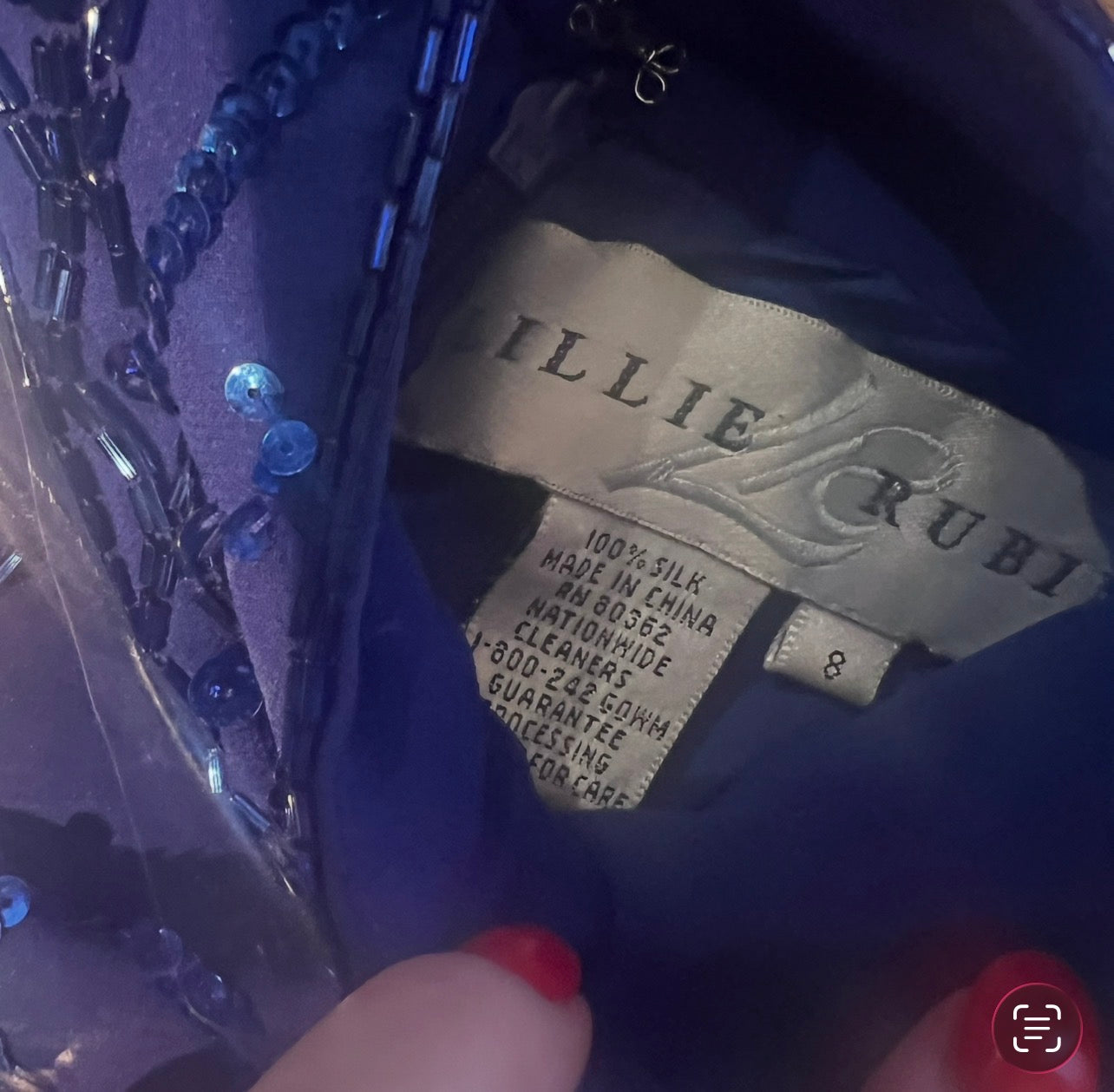 Vintage 1980s Lillie Rubin Blue Sequin Halter Dress