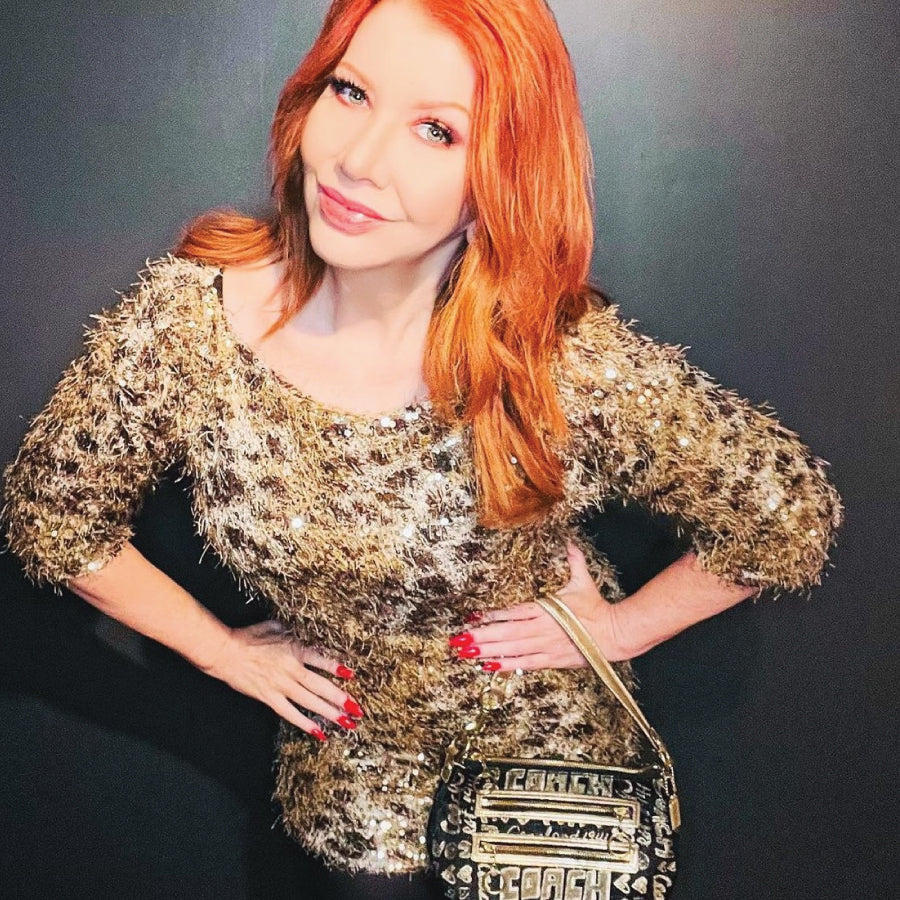 Vintage 1980s Gold Leopard Print Sequined Sweater