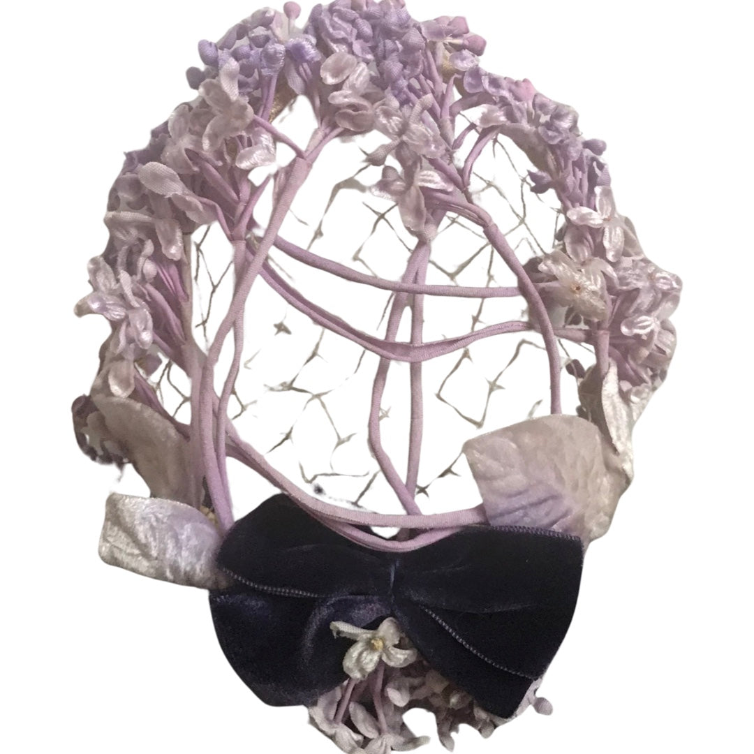 Vintage 1950s Purple Floral Juliette Cap Hat