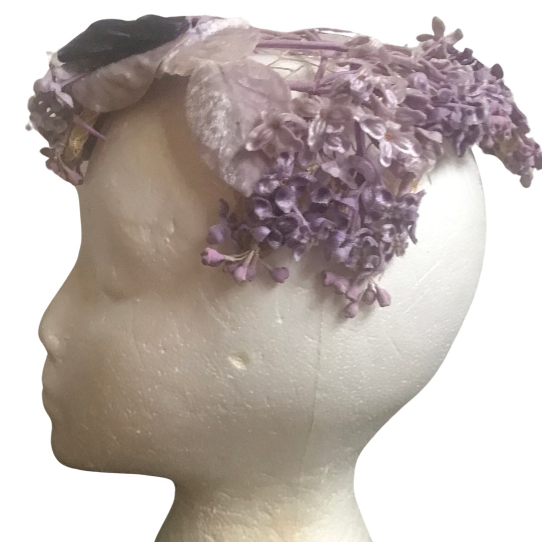 Vintage 1950s Purple Floral Juliette Cap Hat