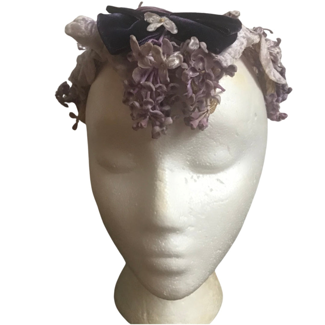 Vintage 1950s Purple Floral Juliette Cap Hat