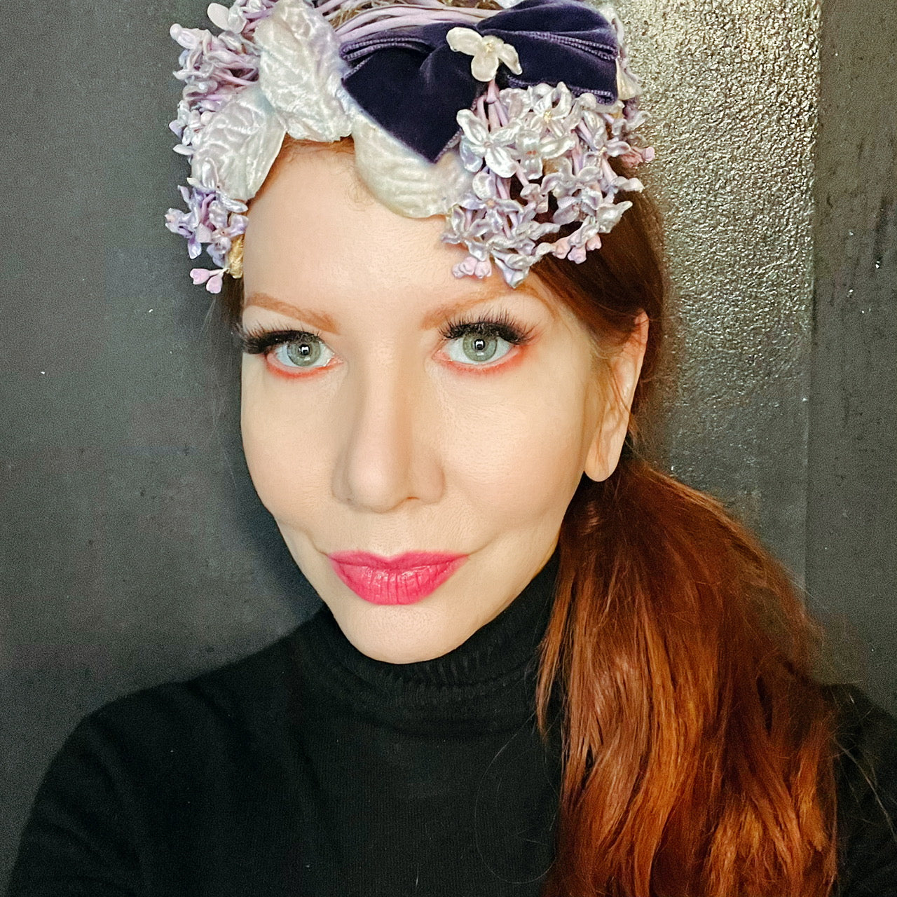 Vintage 1950s Purple Floral Juliette Cap Hat