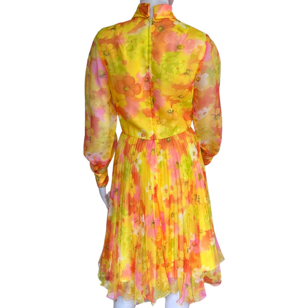 Vintage 1960s Floral Pleated Dress