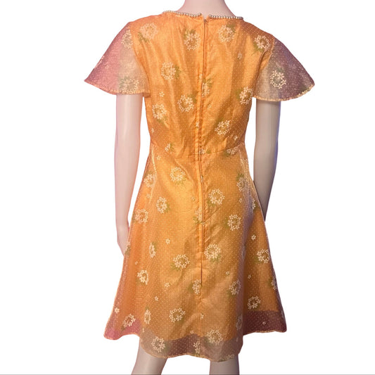 Vintage 1960s Mod Hippie Peach Floral Dress