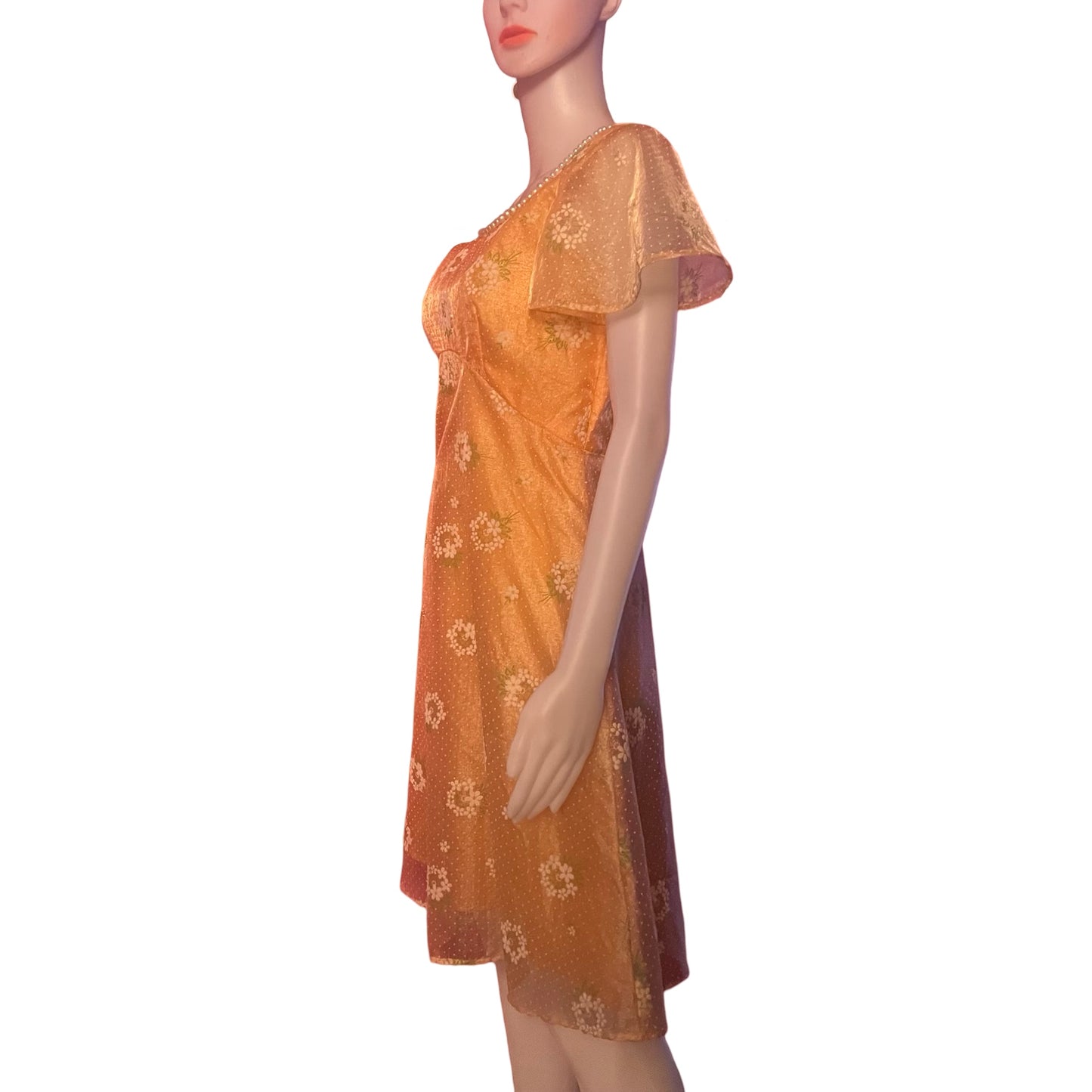 Vintage 1960s Mod Hippie Peach Floral Dress