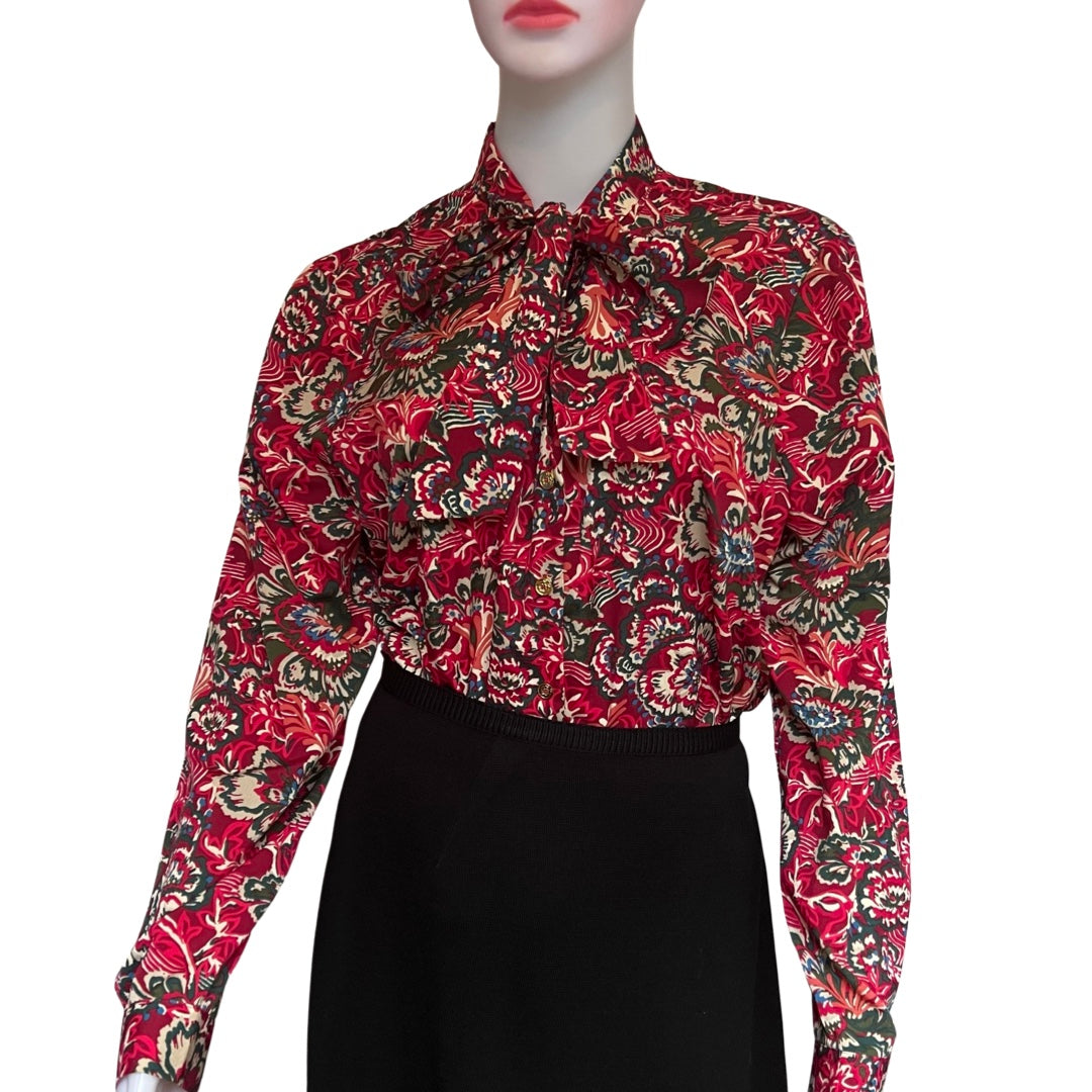 Vintage 1970s Floral Pussybow Blouse