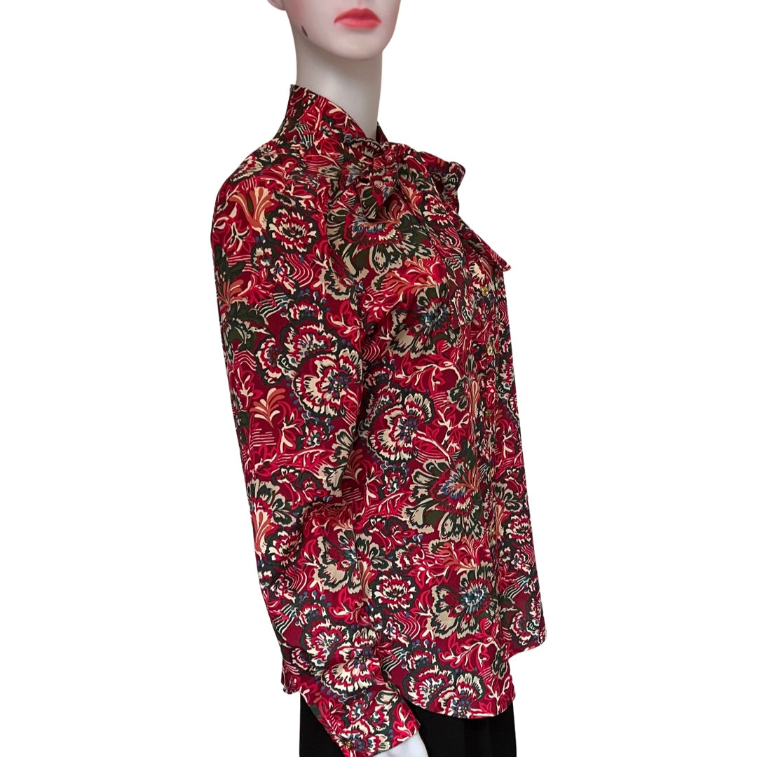 Vintage 1970s Floral Pussybow Blouse