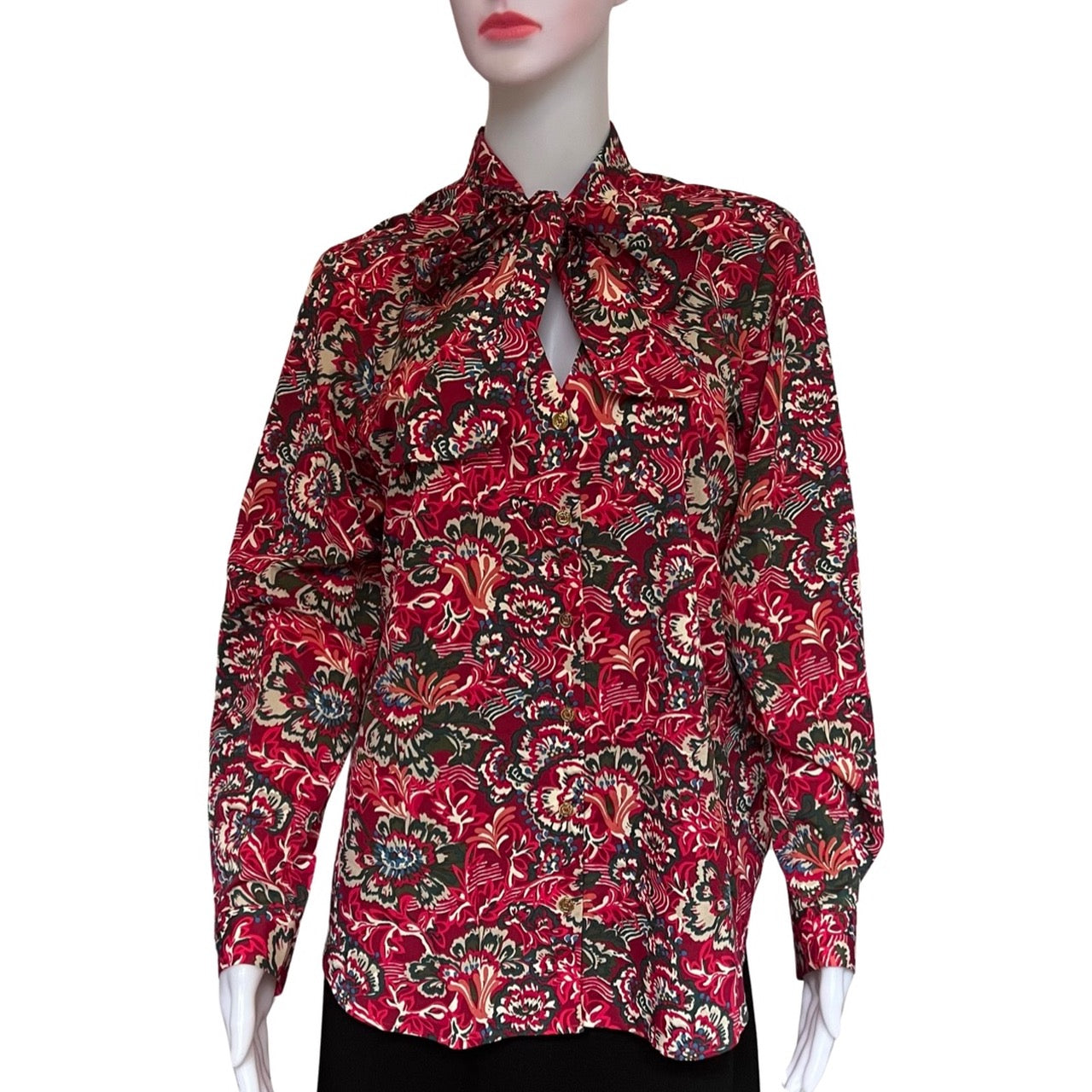 Vintage 1970s Floral Pussybow Blouse