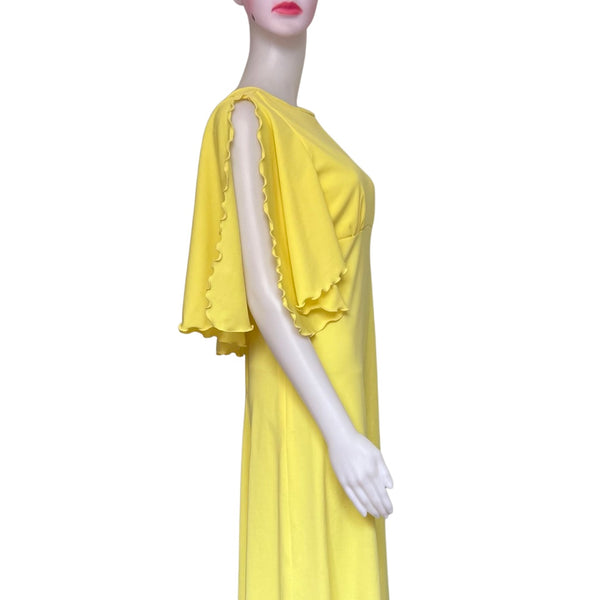 Vintage 1970s Yellow Maxi Dress with Flutter Sleeves