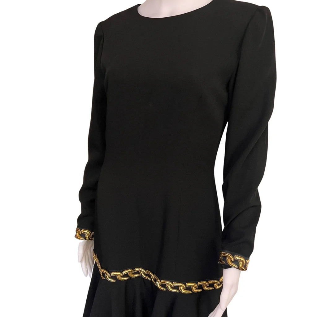 Vintage 1980s Lillie Rubin Black & Gold Dress