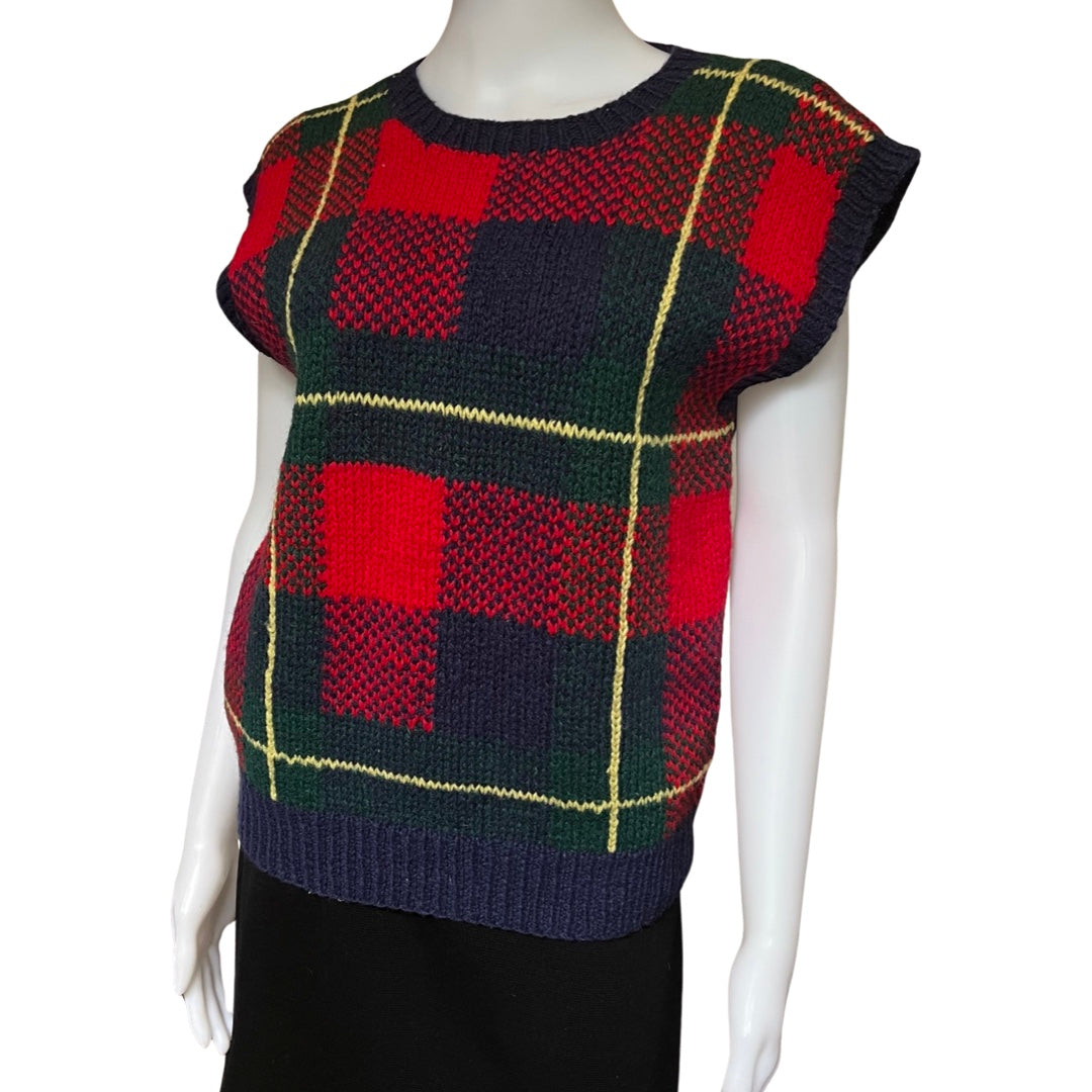 Vintage 1980s Orvis Plaid Sleeveless Sweater