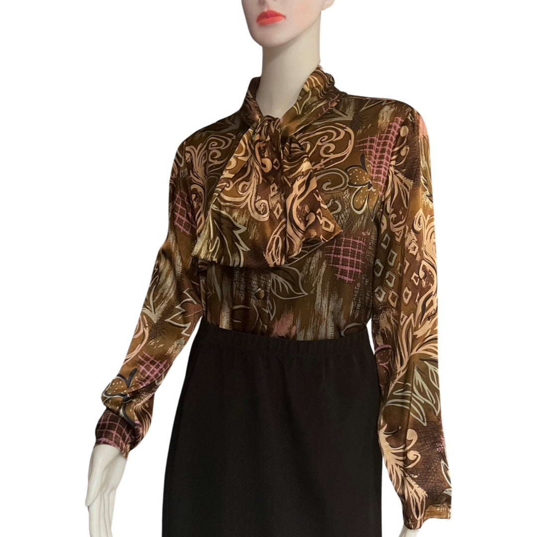 Vintage 1980s Jacqueline Ferrar Silk Pussybow Blouse