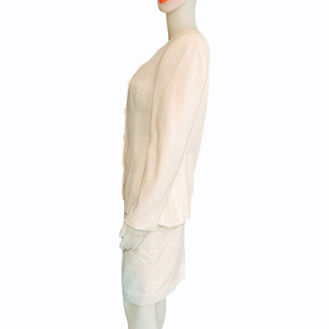 Vintage 1980s White Skirt Suit with Padded Shoulders