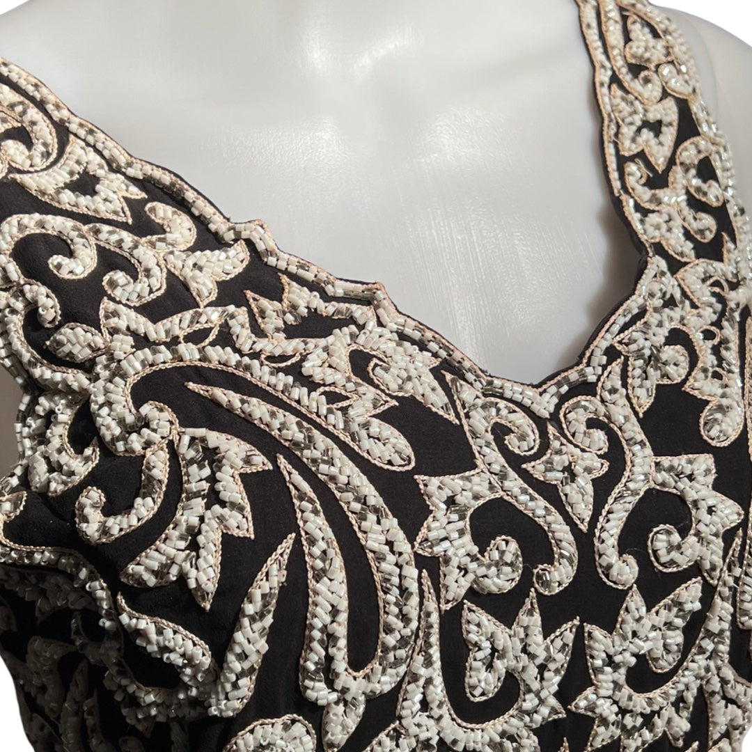 Vintage 1980s Black & White Beaded Top