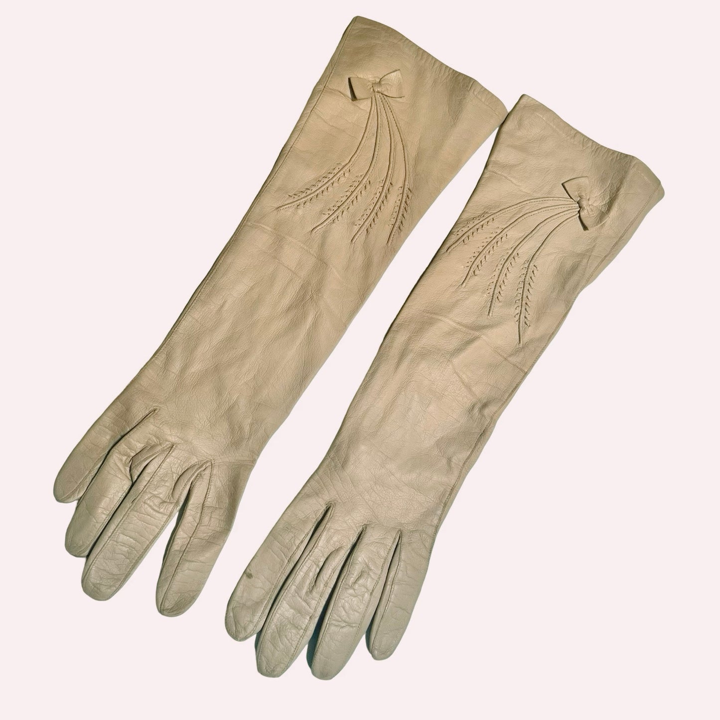Vintage 1960s Shillito's Taupe Leather Elbow Length Gloves
