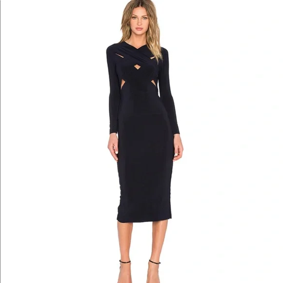 2016 Norma Kamali Spring RTW Black Criss Cross Midi Dress
