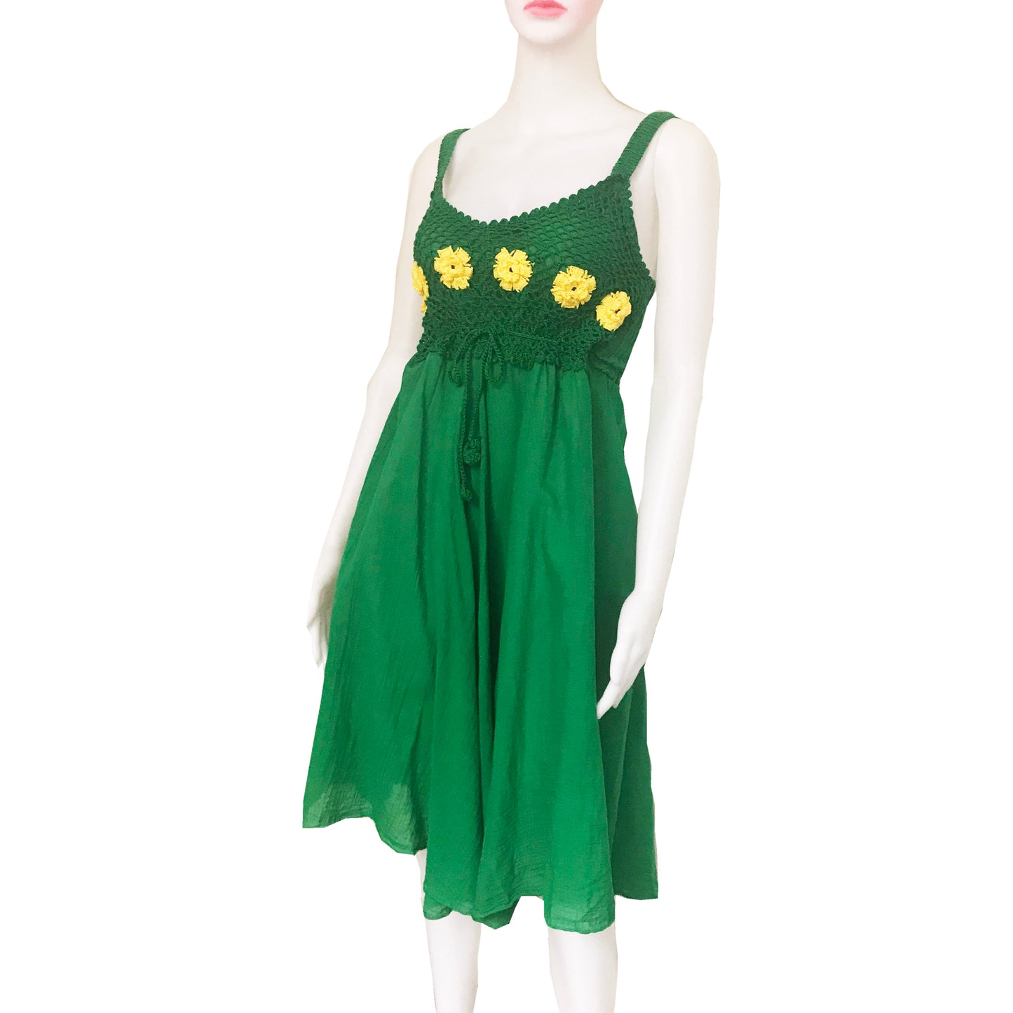 Vintage 1960s Green Smocked Sundress With Flowers