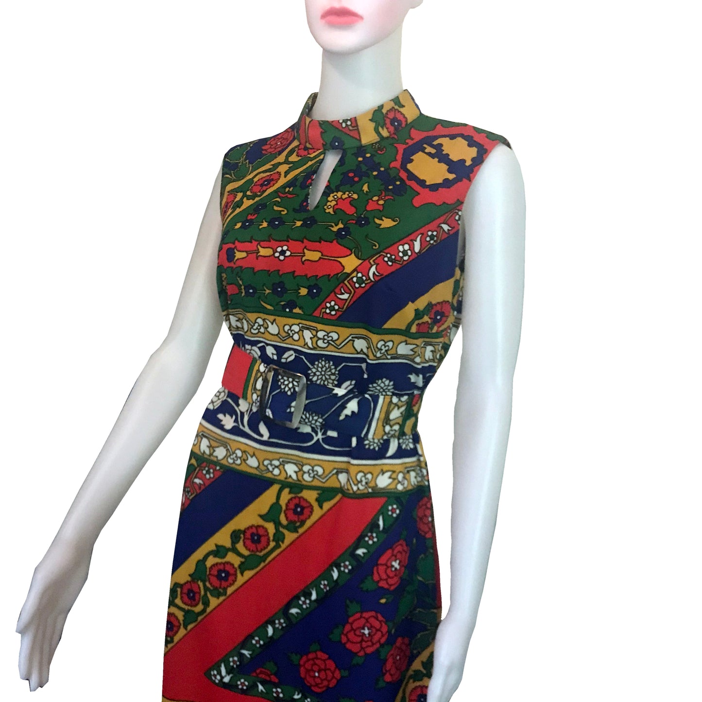Vintage 1960s Floral Maxi Dress With Belt