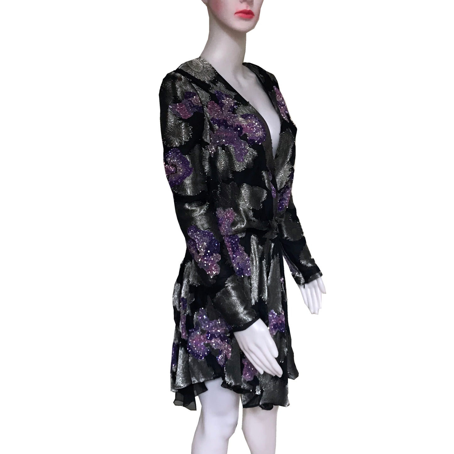 Vintage 1980s Floral Sequined Cocktail Dress