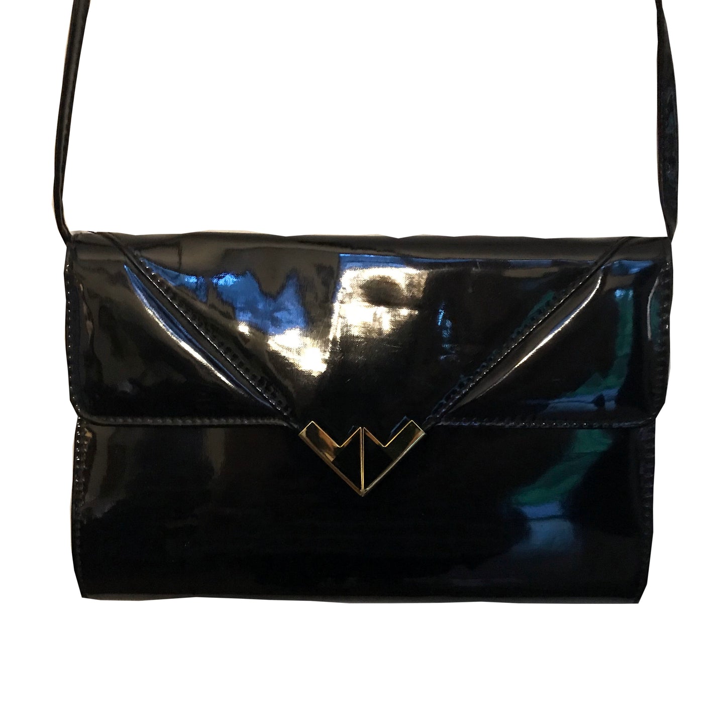 Vintage 1980s Patent Leather Crossbody Clutch Bag