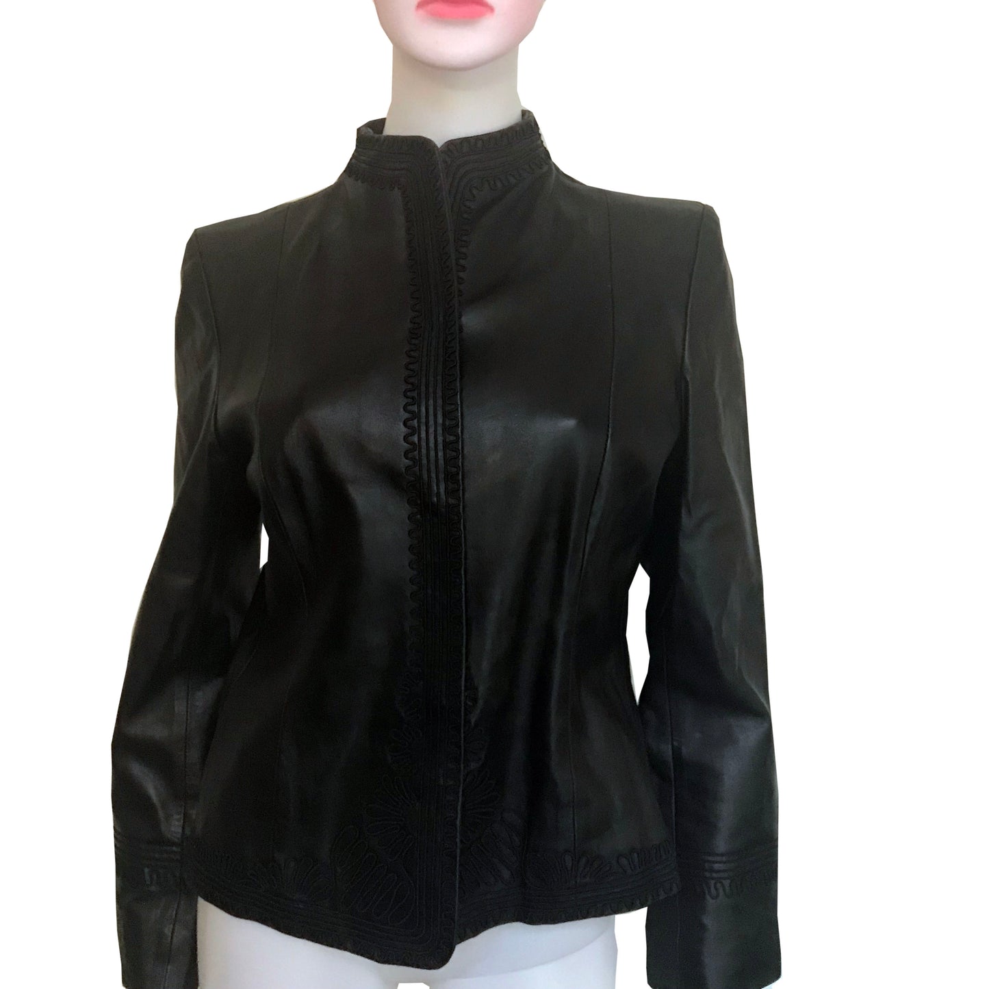 Vintage 1990s Anne Klein Embroidered Leather Jacket
