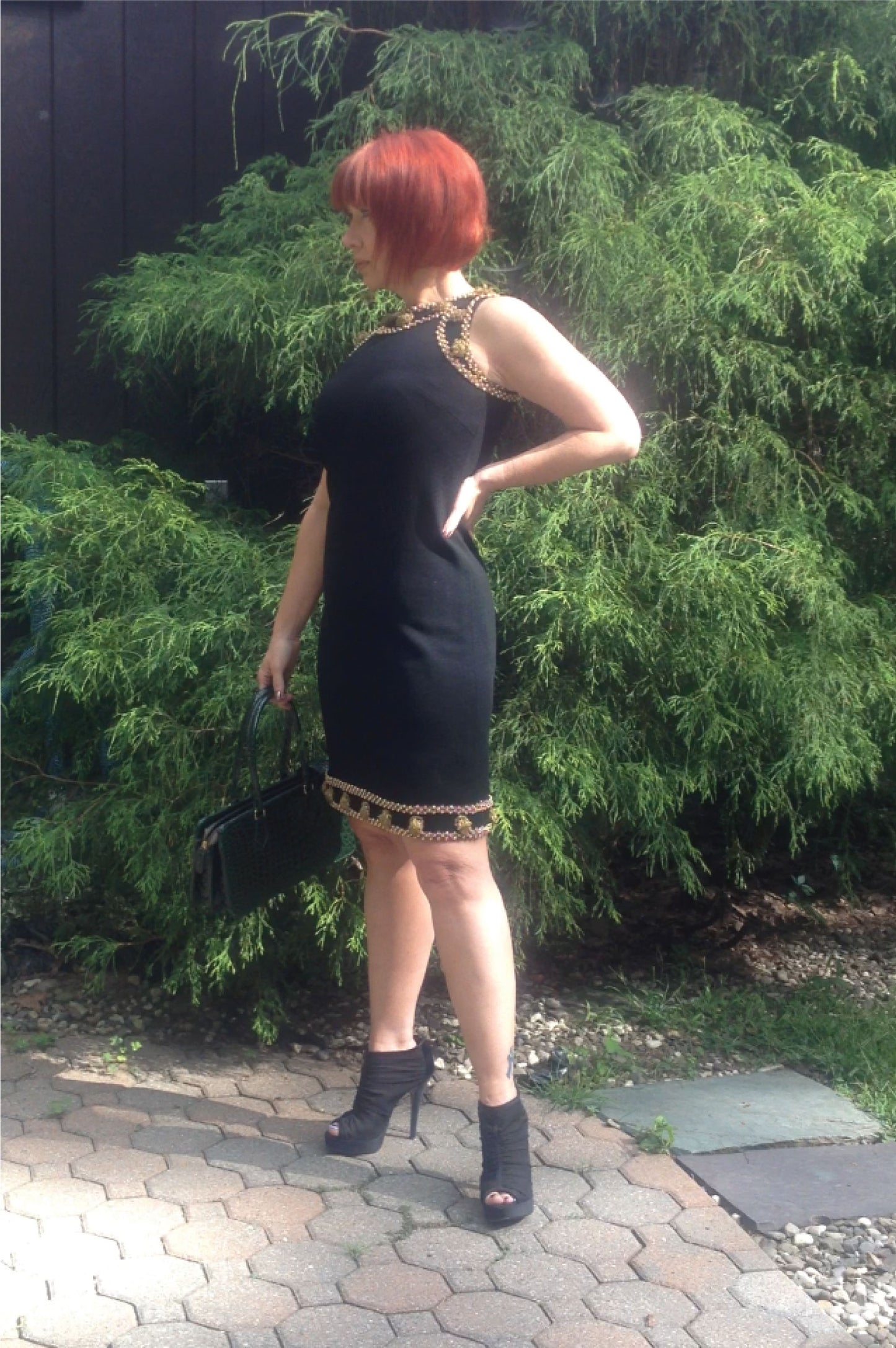 Vintage 1960s BANFF Black Wool Beaded Dress