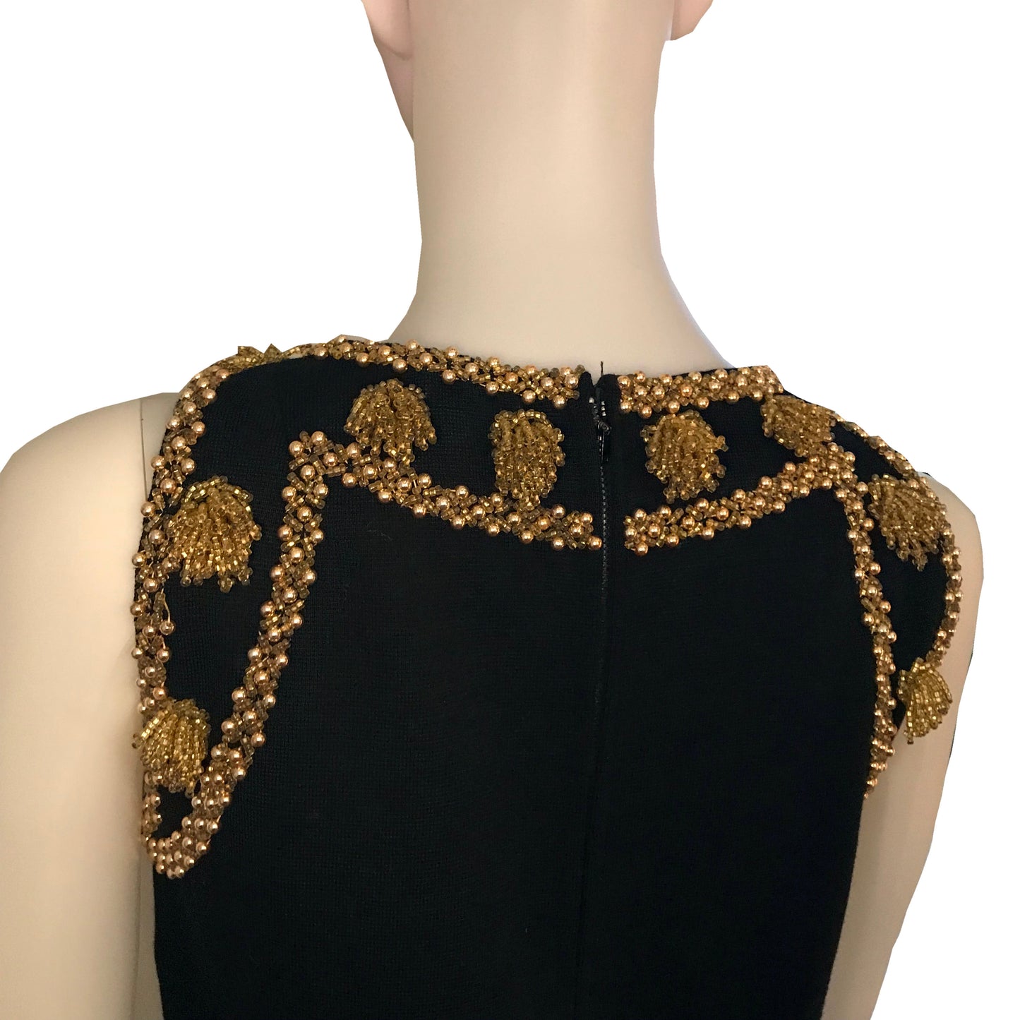 Vintage 1960s BANFF Black Wool Beaded Dress