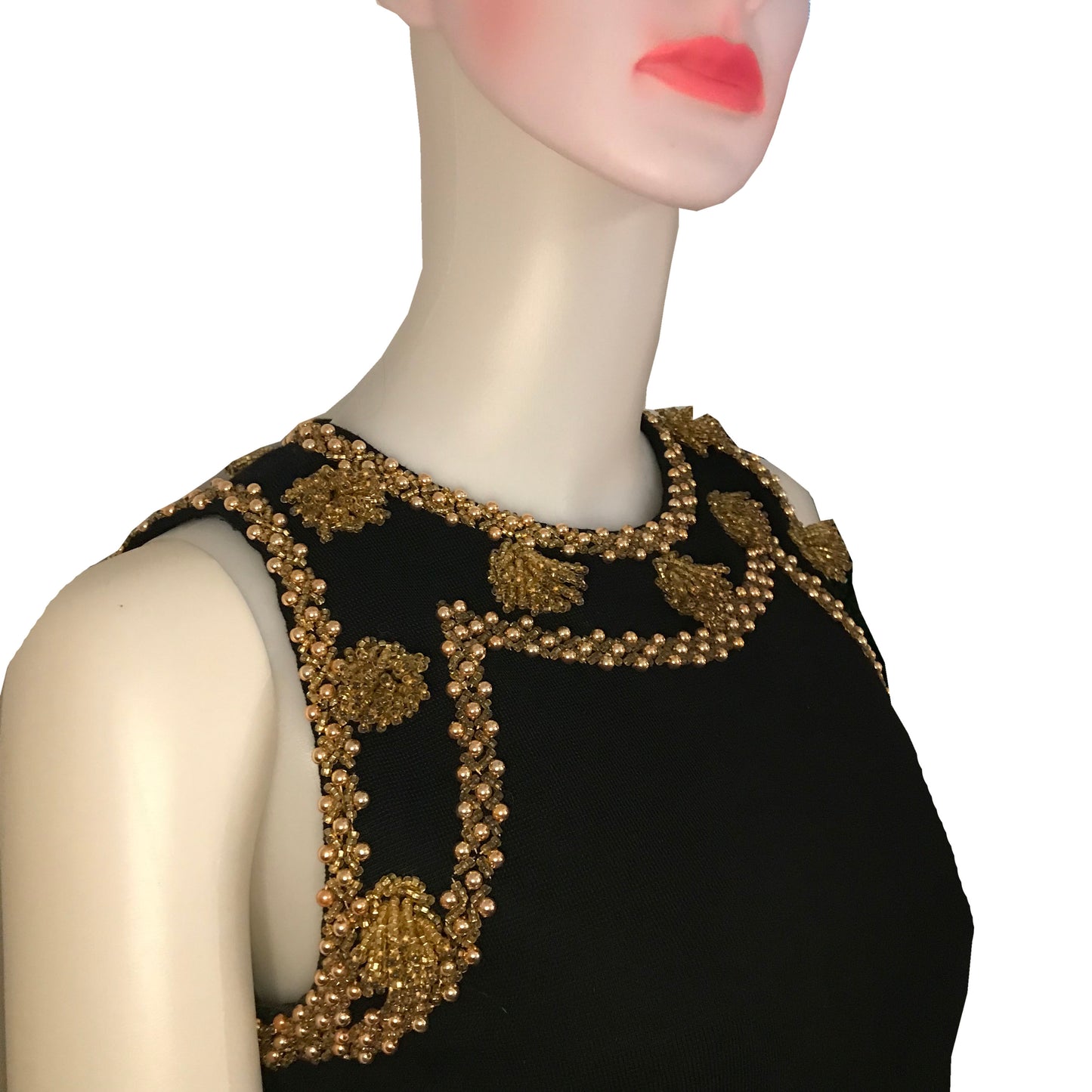 Vintage 1960s BANFF Black Wool Beaded Dress