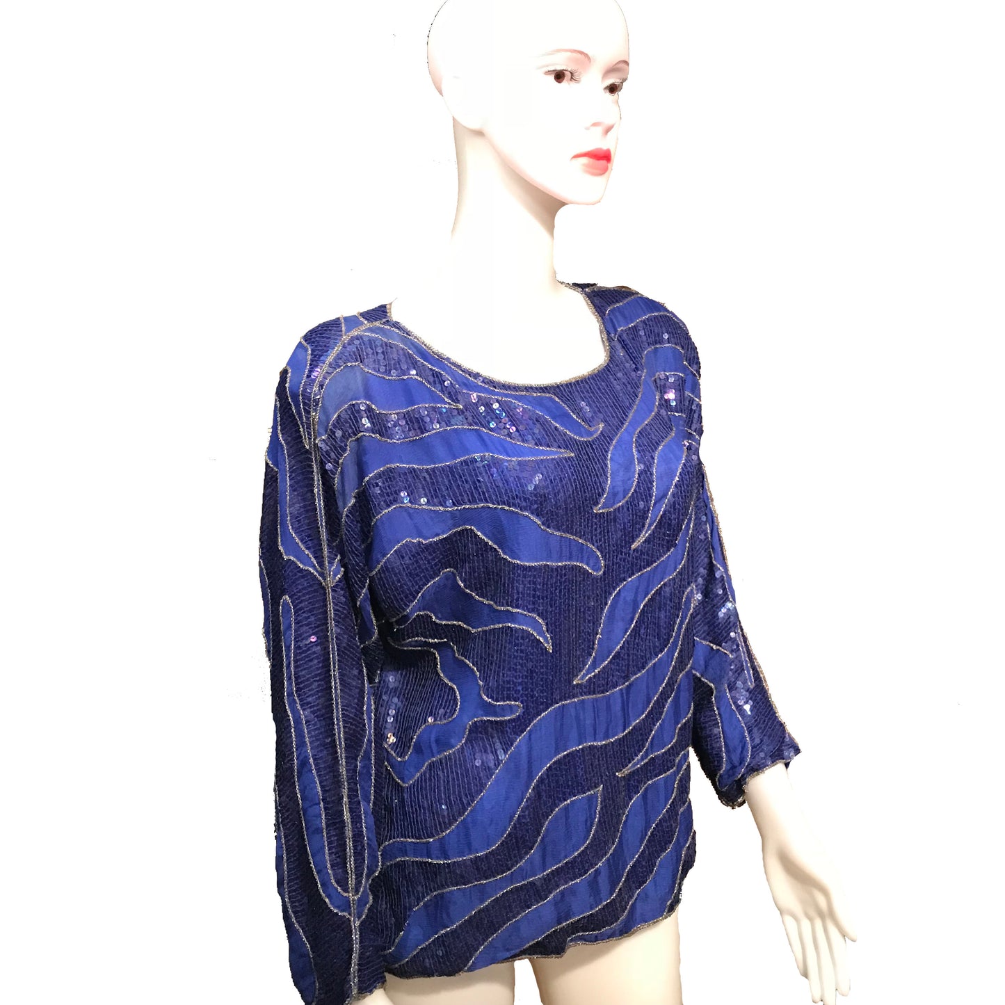 Vintage 1980s Beaded & Sequined Silk Blouse