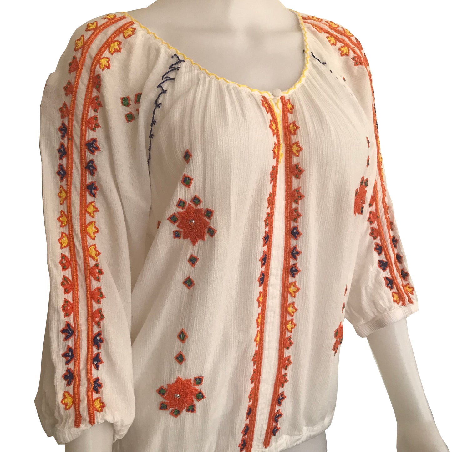 Vintage 1960s Boho Hippie Embroidered Blouse