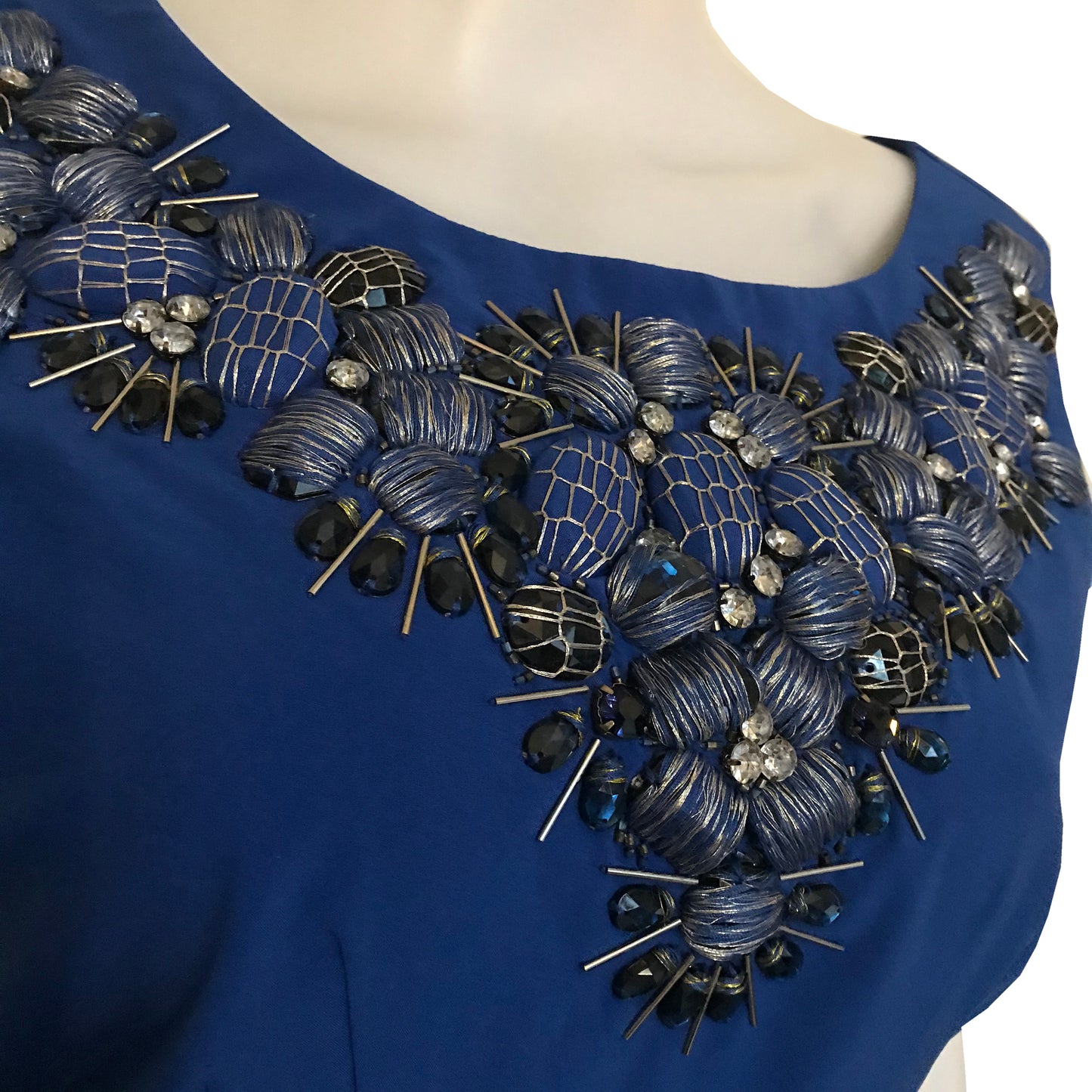 Vintage 1990s Cobalt Blue Embellished Sleeveless Dress