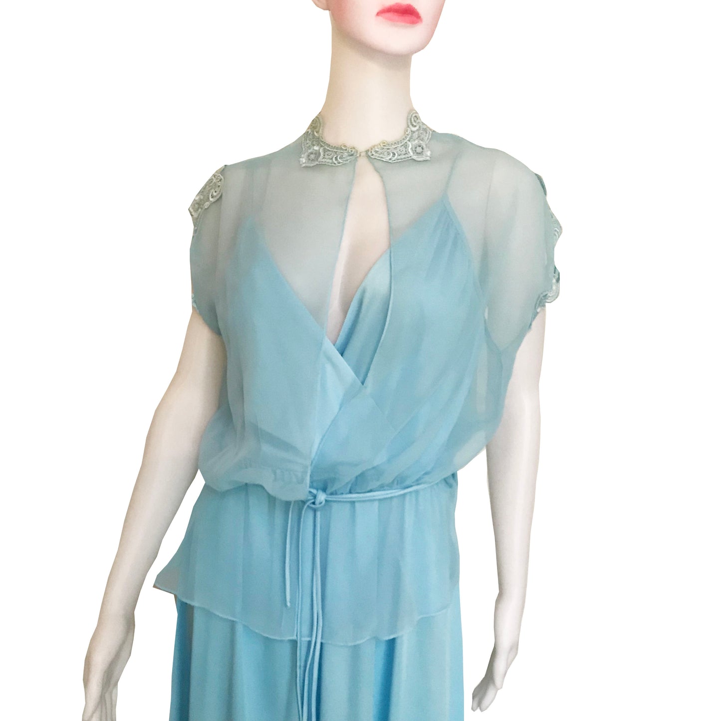 Vintage 1970s Baby Blue Formal Prom Gown