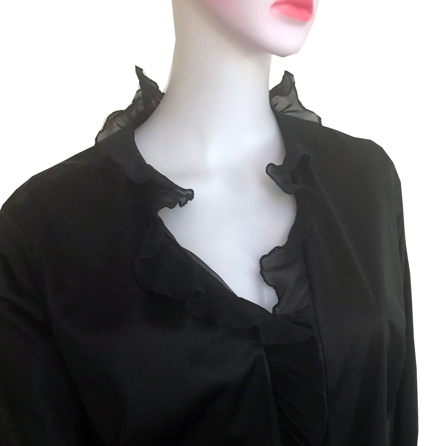 Vintage 1970s Black Satin Ruffled Bodysuit