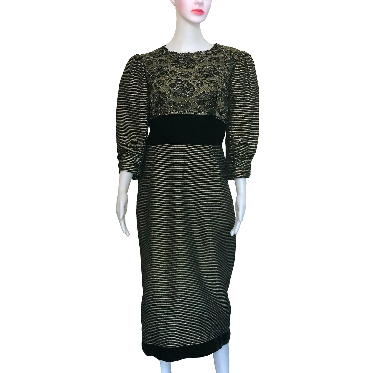 Vintage 1980s Victor Costa Metallic Lace Dress