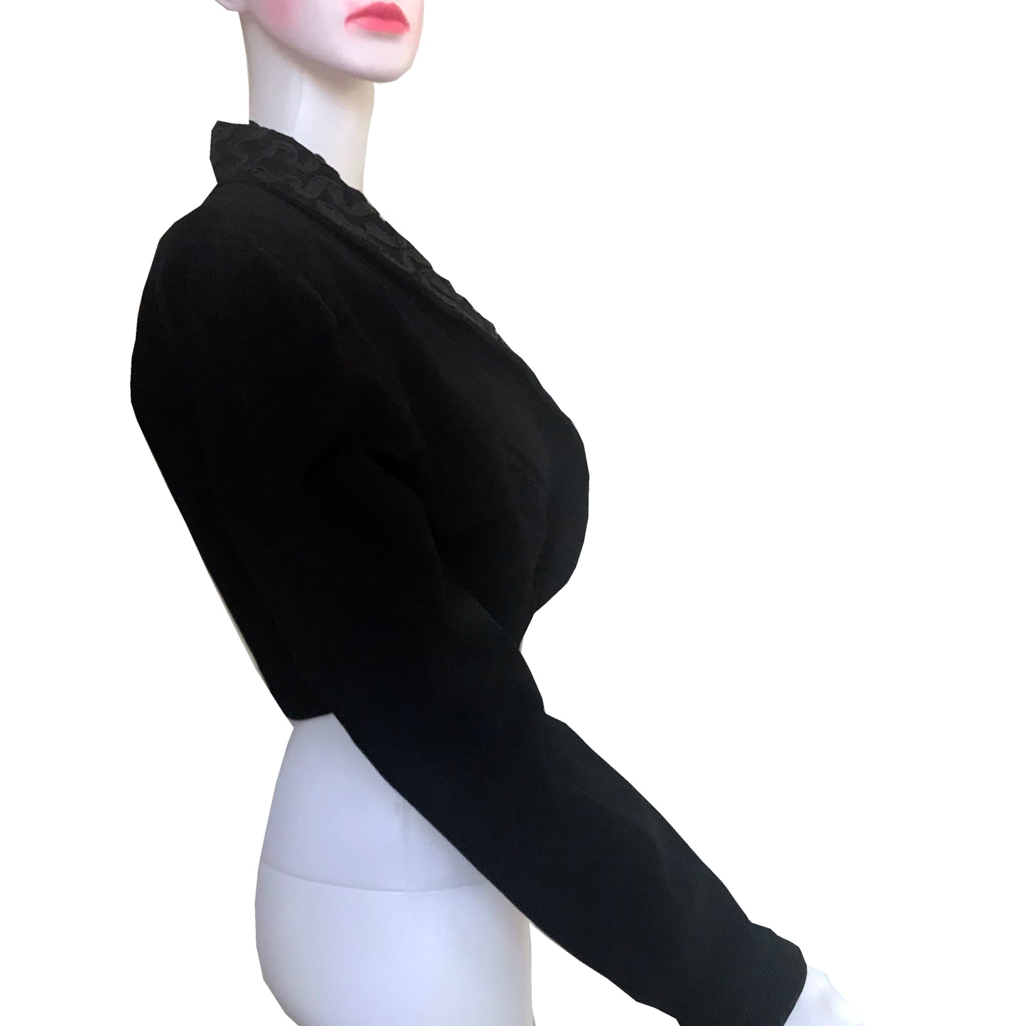 Vintage 1980s Black Suede Embroidered Bolero Jacket