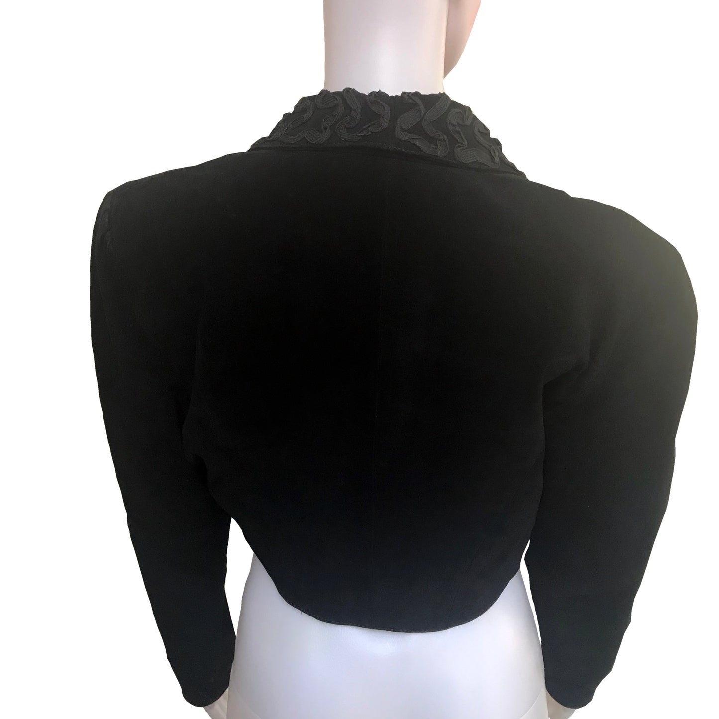 Vintage 1980s Black Suede Embroidered Bolero Jacket