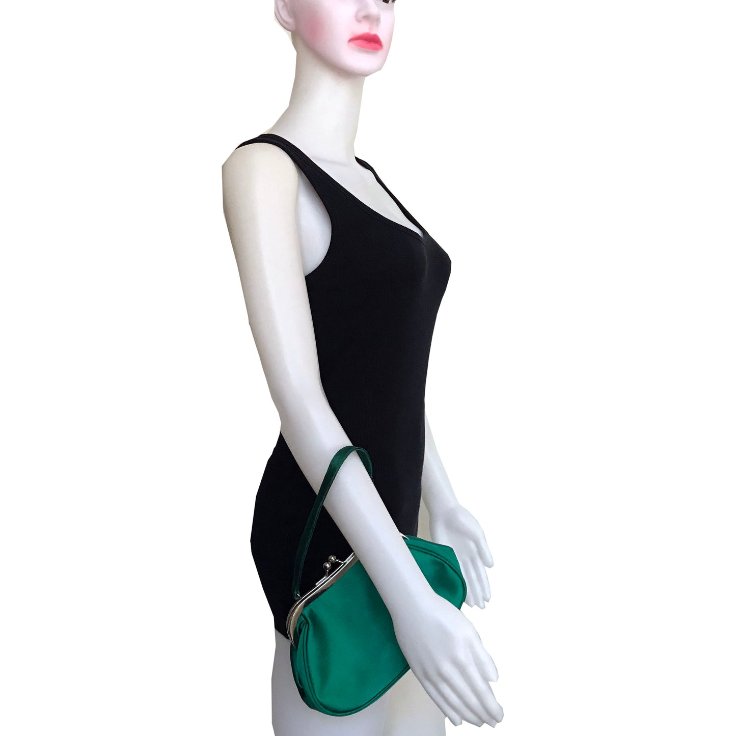 Vintage 1950s Emerald Green Satin Evening Bag