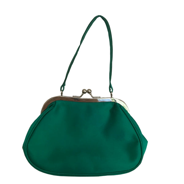 Vintage 1950s Emerald Green Satin Evening Bag