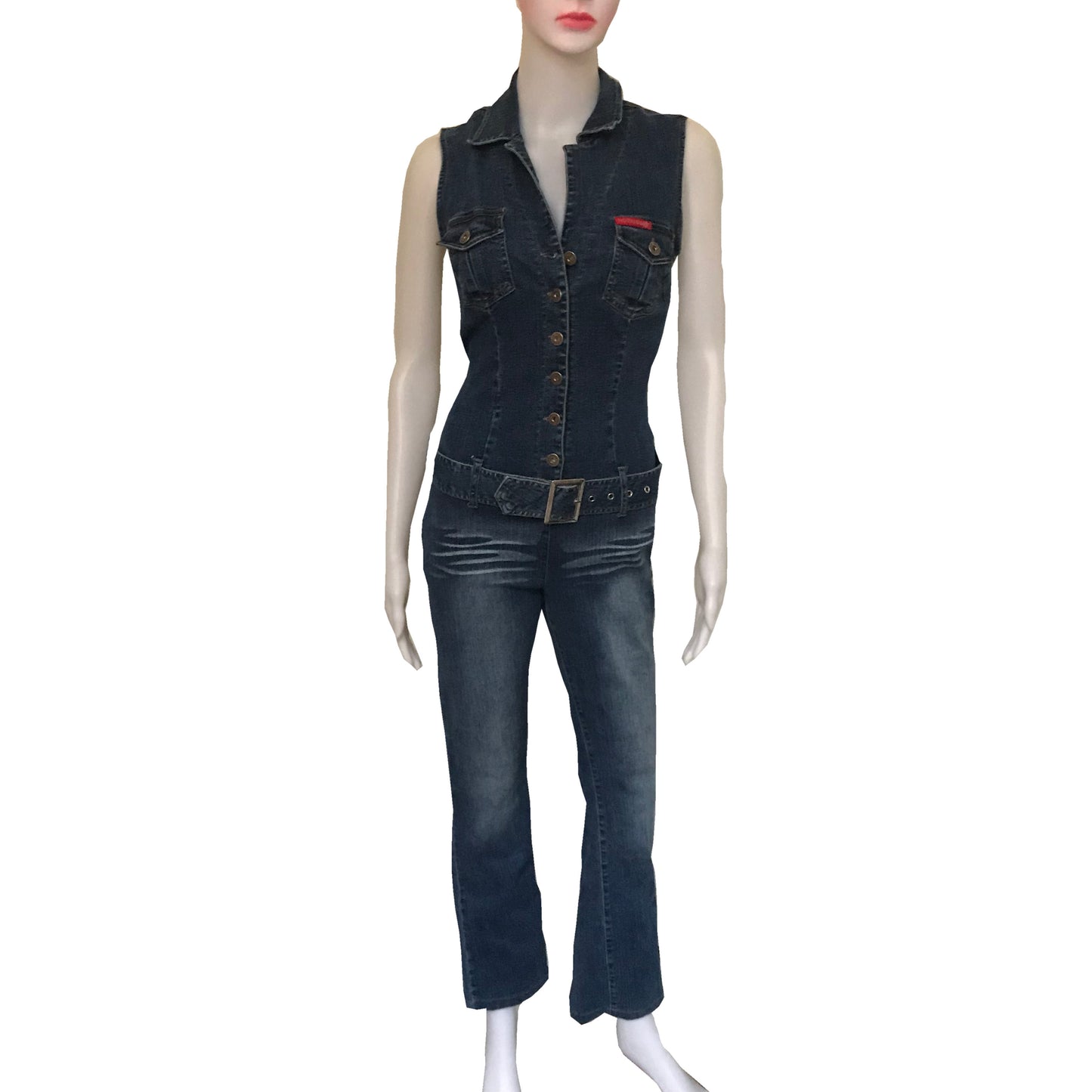 Vintage 1990s Hot Kiss Denim Jumpsuit With Belt