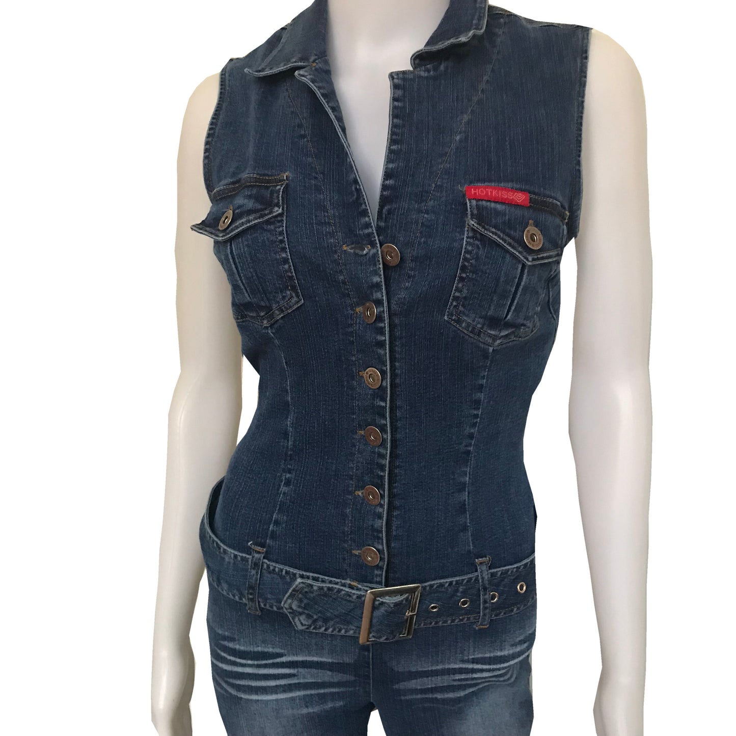 Vintage 1990s Hot Kiss Denim Jumpsuit With Belt