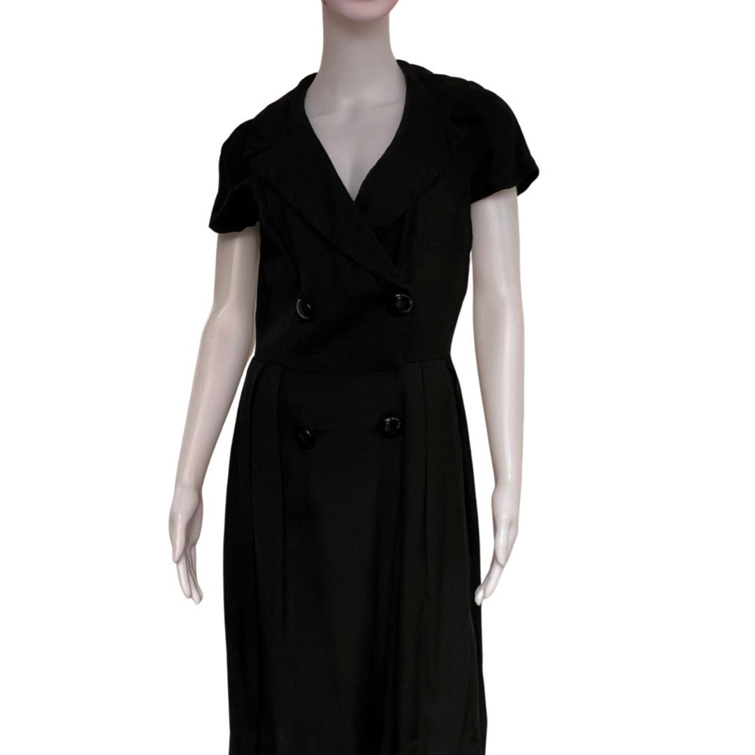 Vintage 1950s Cap Sleeve Double Breasted Cotton Dress