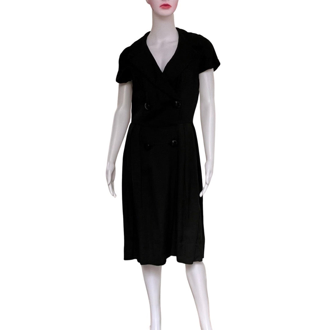 Vintage 1950s Cap Sleeve Double Breasted Cotton Dress