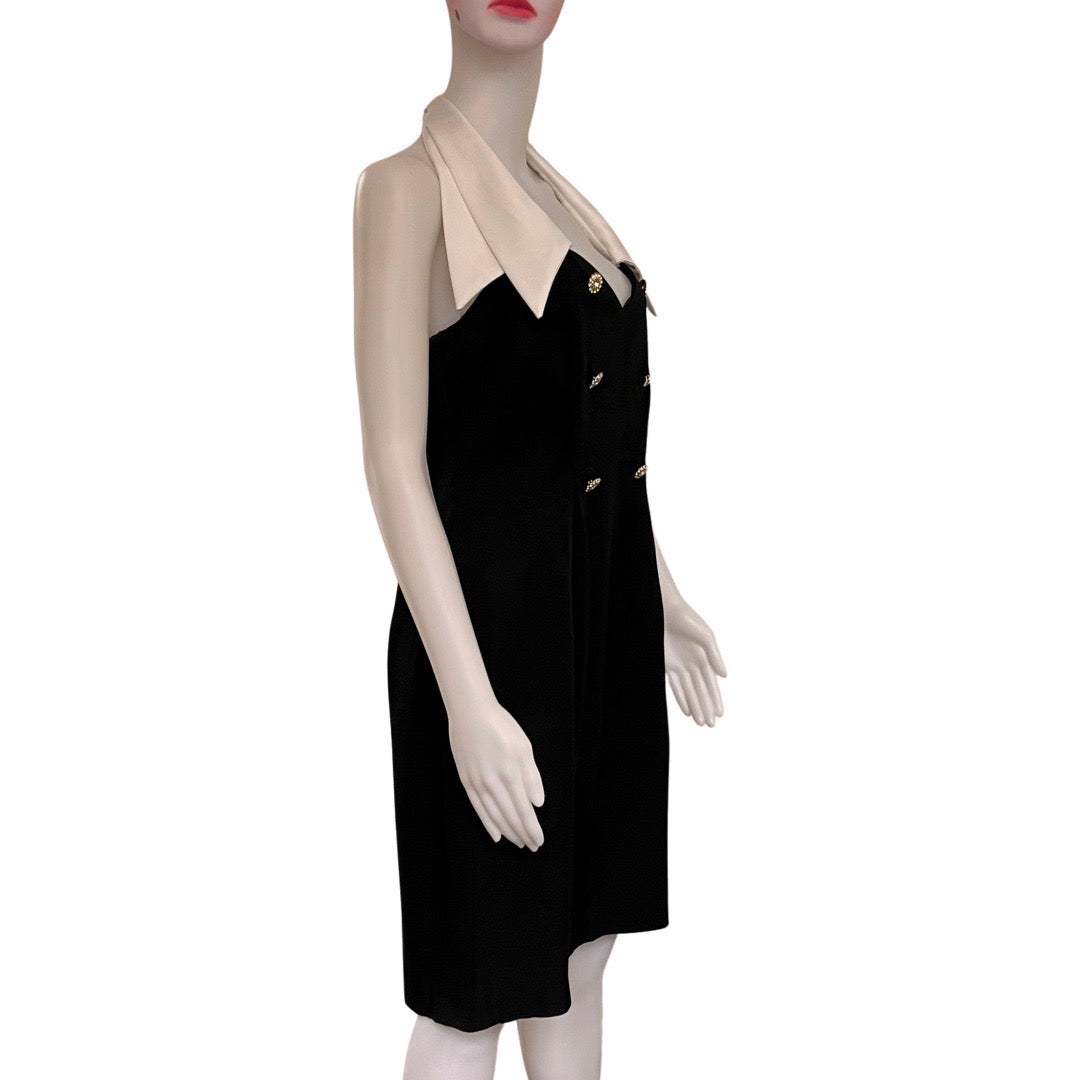 Vintage 1980s Tuxedo Style Halter Formal Dress